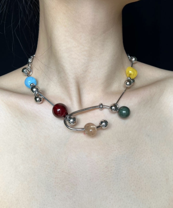 Unique Multicolor Stainless Steel Beading Gratuated Bead Necklace