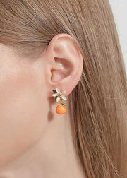 Unique Orange Gardenia Metal Drop Earrings