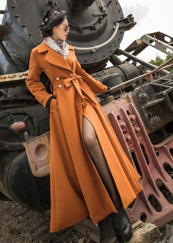 Unique Orange Silm Fit Double Breast Cotton Coat Outwear Spring