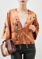 Unique Orange Tasseled Print Silk Cardigans Spring