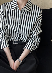 Unique Peter Pan Collar Striped Shirt Long Sleeve