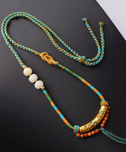 Unique Pink Copper Overgild Jade Beading Tassel Pendant Necklace