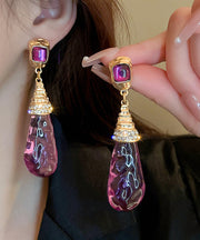 Unique Purple Alloy Zircon Resin Drip Drop Earrings