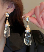 Unique Purple Alloy Zircon Resin Drip Drop Earrings