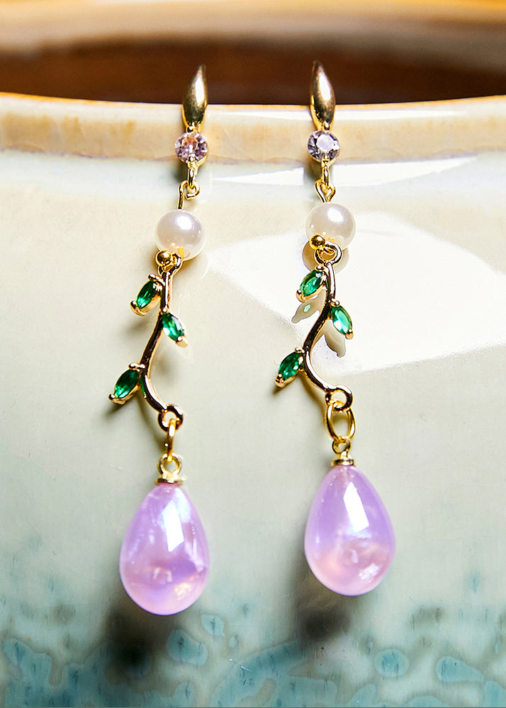 Unique Purple Droplet Shape Acrylic Zircon Drop Earrings