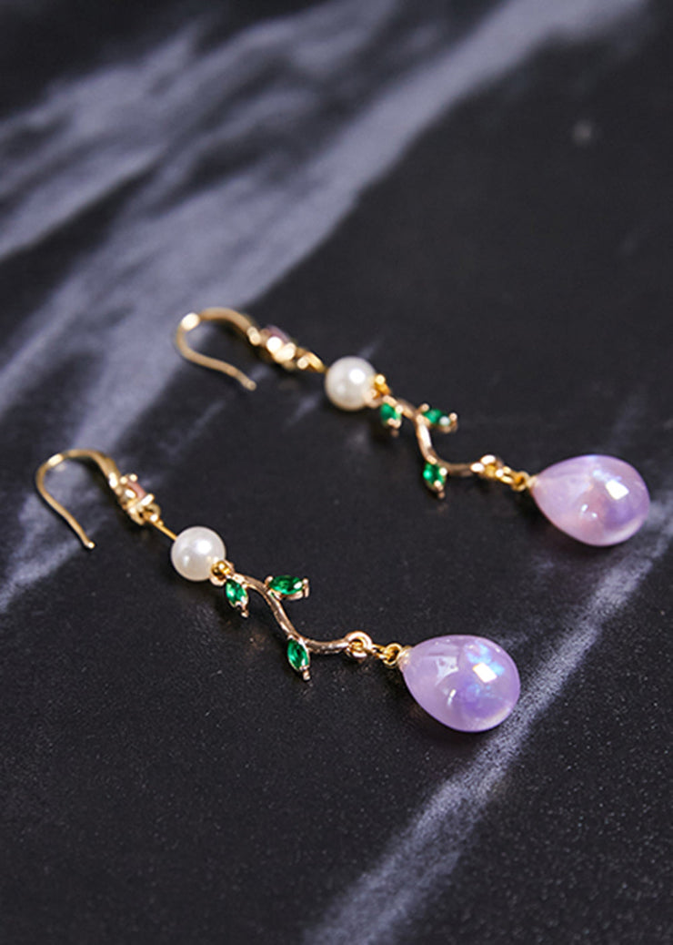 Unique Purple Droplet Shape Acrylic Zircon Drop Earrings