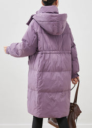 Unique Purple Hooded Pockets Duck Down Puffers Jackets Winter