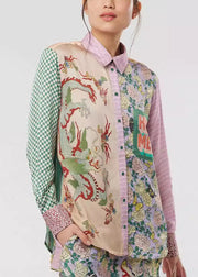 Unique Purple Peter Pan Collar Button Print Cotton Shirts Spring