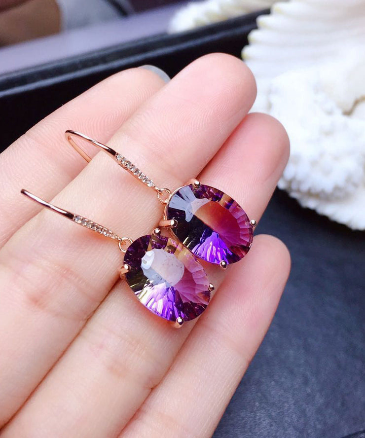 Unique Purple Sterling Silver Alloy Crystal Drop Earrings