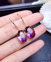 Unique Purple Sterling Silver Alloy Crystal Drop Earrings