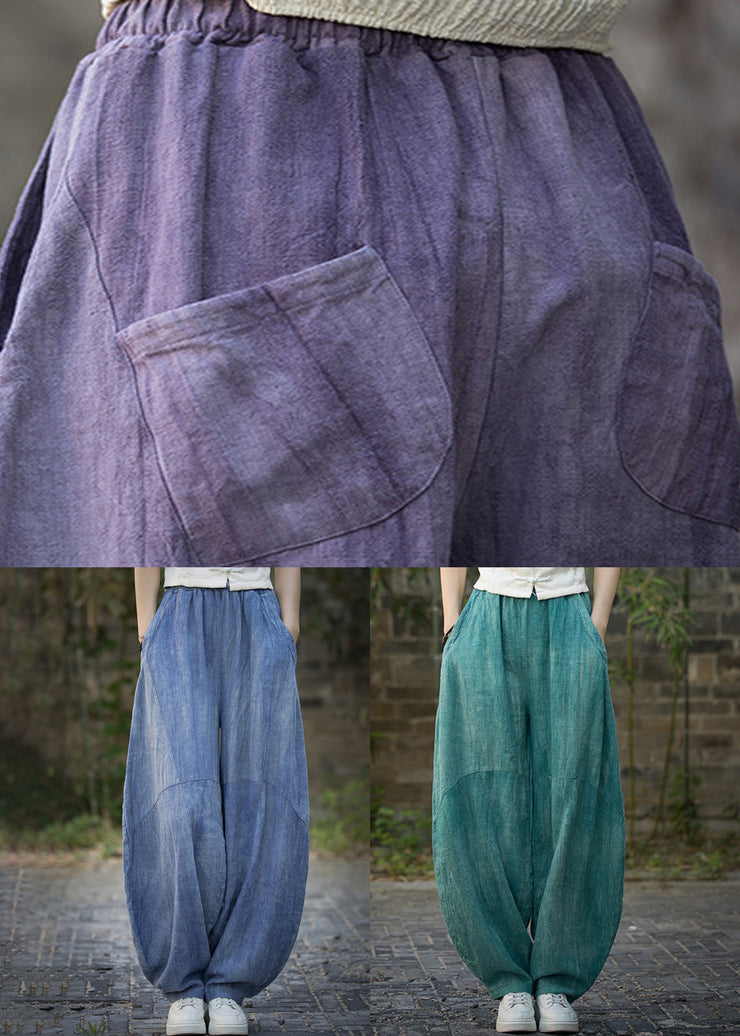 Unique Purple Tie Dye Pockets Linen Pants Summer