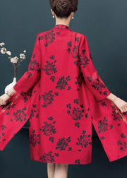 Unique Red Embroideried Side Open Patchwork Thin Silk Coat Fall