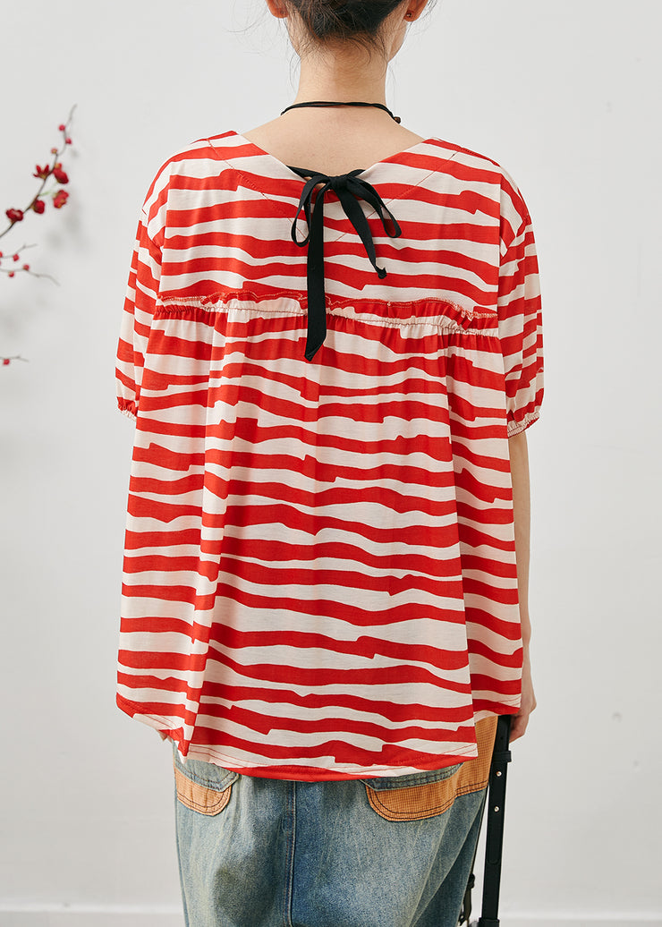 Unique Red Oversized Striped Cotton Tanks Summer