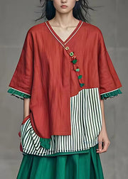 Unique Red Striped Patchwork Tops Summer