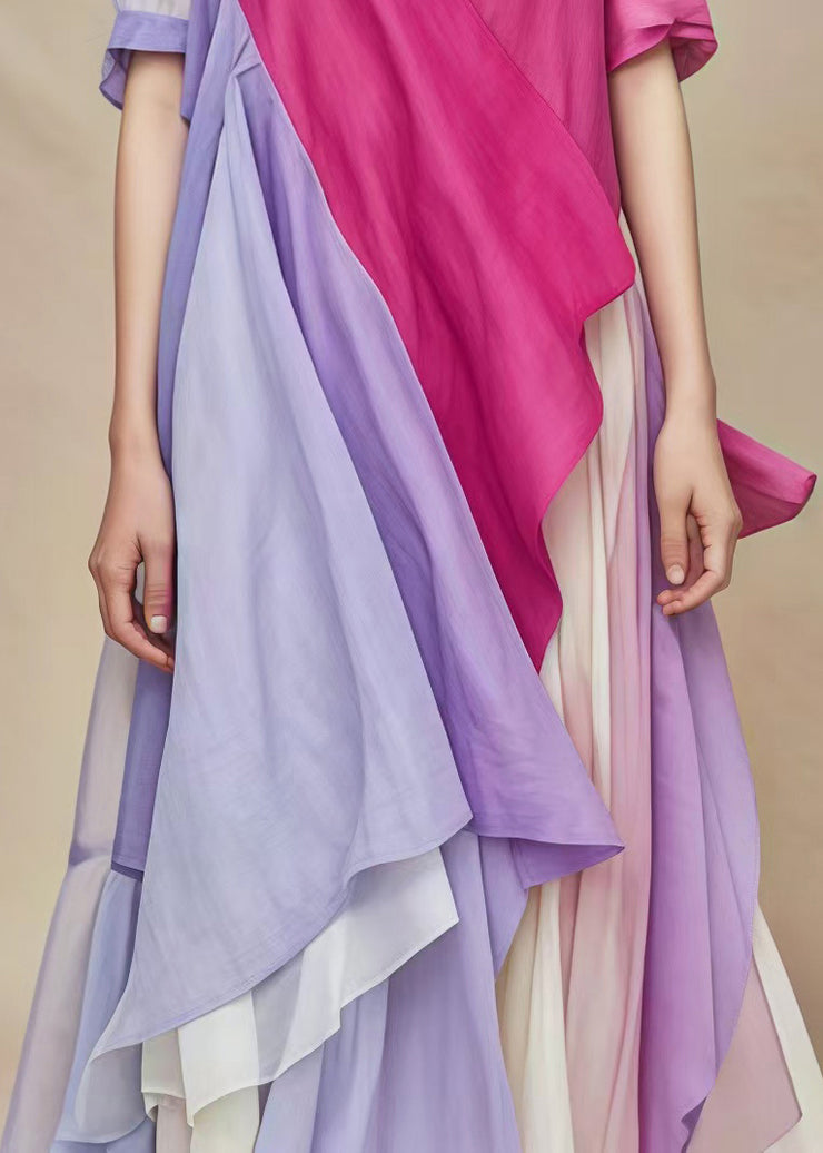 Unique Rose Asymmetrical Patchwork Cotton Maxi Dresses Summer