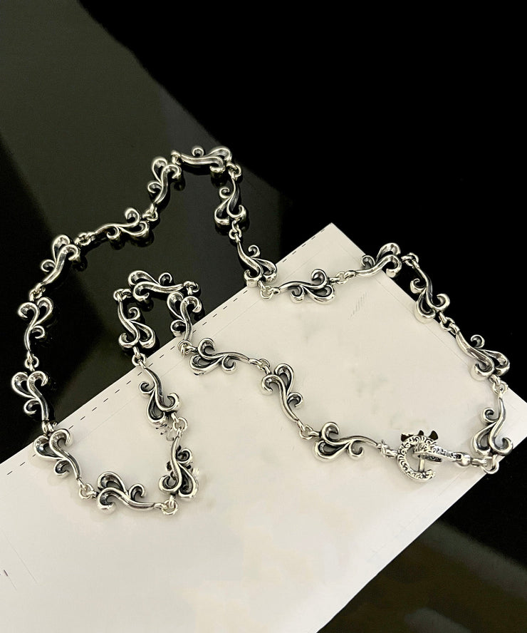 Unique Silk Sterling Silver Hollow Out Auspicious Clouds Necklace