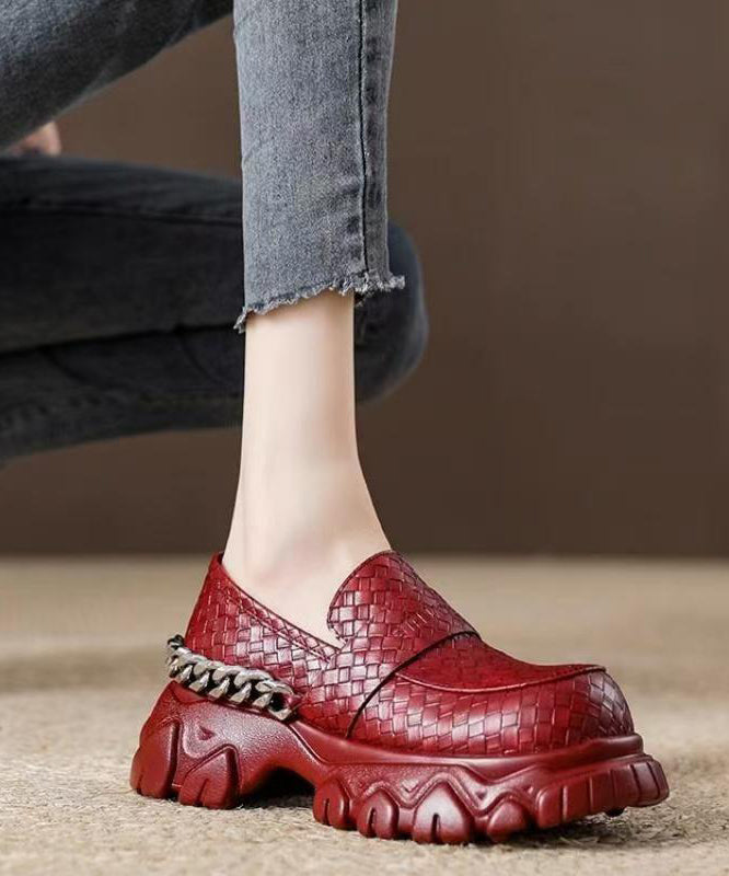 Unique Splicing Platform Versatile Loafers Red Faux Leather