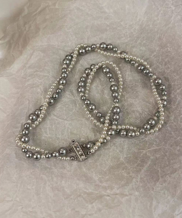 Unique Stainless Steel Double Layer Pearl Graduated Bead Necklace