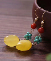 Unique Sterling Silver Agate Beeswax Turquoise Drop Earrings