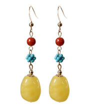 Unique Sterling Silver Agate Beeswax Turquoise Drop Earrings