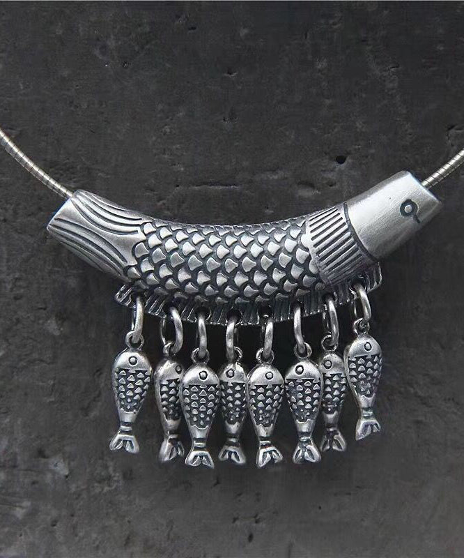 Unique Sterling Silver Fish Knitting Tassel Choker