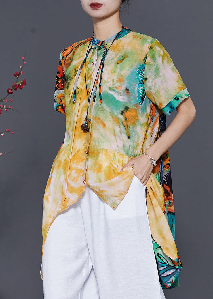 Unique Tasseled Tie Dye Low High Design Chiffon Top Spring