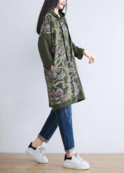 Unique Tea Green Hooded Print Cotton Shift Dress Spring