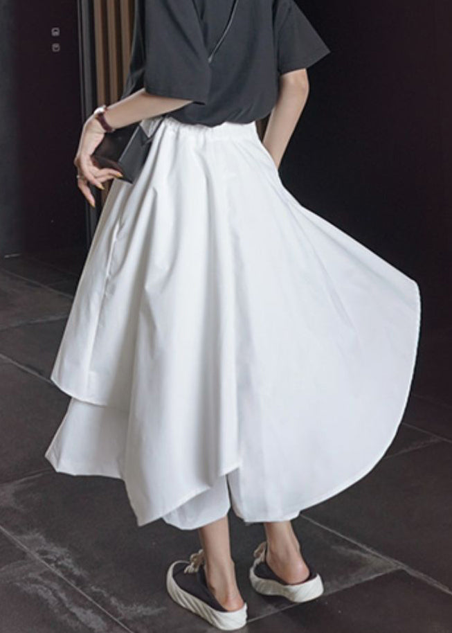 Unique White Asymmetrical Pockets Patchwork Cotton Pants Skirt Summer