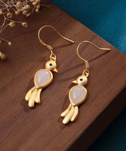 Unique White Inseparable King Bird Inlaid Hetian Jade Hoop Earrings