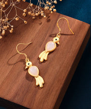 Unique White Inseparable King Bird Inlaid Hetian Jade Hoop Earrings