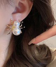 Unique White Sterling Silver Alloy Pearl Spider Stud Earrings