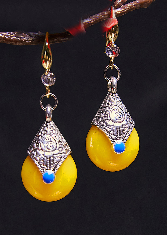 Unique Yellow Beeswax Zircon Drop Earrings