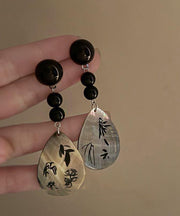 Vintage Black Acrylic Alloy Print Shell Water Drop Drop Earrings