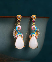 Vintage Blue Ancient Gold Jade Zircon Auspicious Clouds Drop Earrings