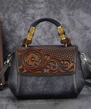 Vintage Cowhide Handmade Embossing Tote Handbag