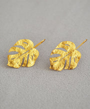 Vintage Gold Leaf Shape 14K Gold Copper Stud Earrings