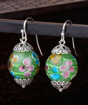 Vintage Green Sterling Silver Coloured Glaze Drop Earrings