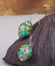 Vintage Green Sterling Silver Coloured Glaze Drop Earrings