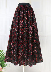 Vintage Mulberry Elastic Waist Sequins Tulle A Line Skirt Spring