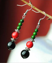 Vintage Multi Agate Beads Tibetan Style Silver Drop Earrings