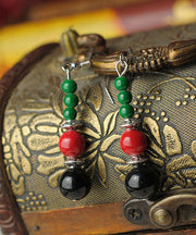 Vintage Multi Agate Beads Tibetan Style Silver Drop Earrings