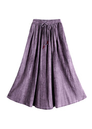 Vintage Purple Wrinkled Pockets Tie Dye Linen Skirts Spring