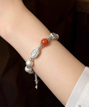 Vintage Silk Sterling Silver Agate Tassel Charm Bracelet