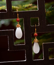 Vintage White Colour Agate Jade Water Drop Drop Earrings