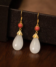 Vintage White Colour Agate Jade Water Drop Drop Earrings