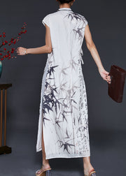 Vintage White Print Chiffon Vacation Dresses Cheongsam Sleeveless