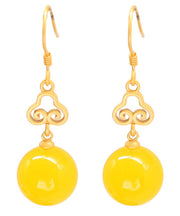 Vintage Yellow Sterling Silver Overgild Beeswax Xiangyun Drop Earrings