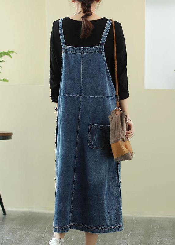 Vivid denim blue tunic dress Slash neck Hole Maxi Dress - SooLinen