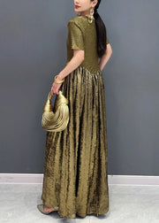 Vogue Gold V Neck Sequins Long Dresses Summer