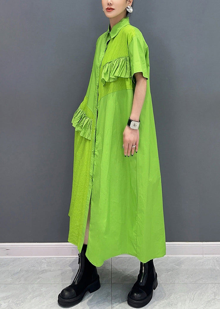 Vogue Green Peter Pan Collar Patchwork Button Maxi Dress Summer